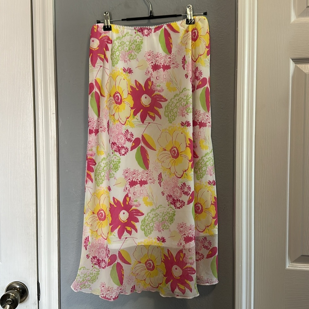 Vintage 1970s Floral Pink and Yellow Women's Skirt - Picture 5 of 5